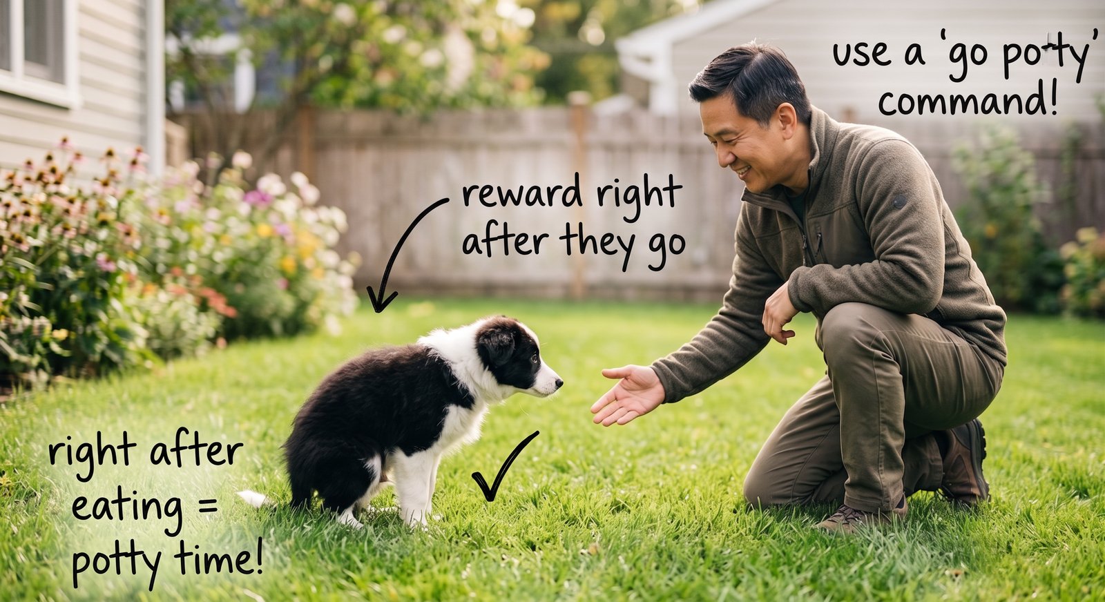Use a go potty command and reward right after they go