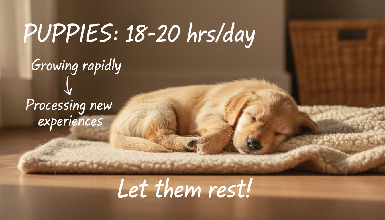 Puppies need 18-20 hours of sleep per day while growing and processing new experiences