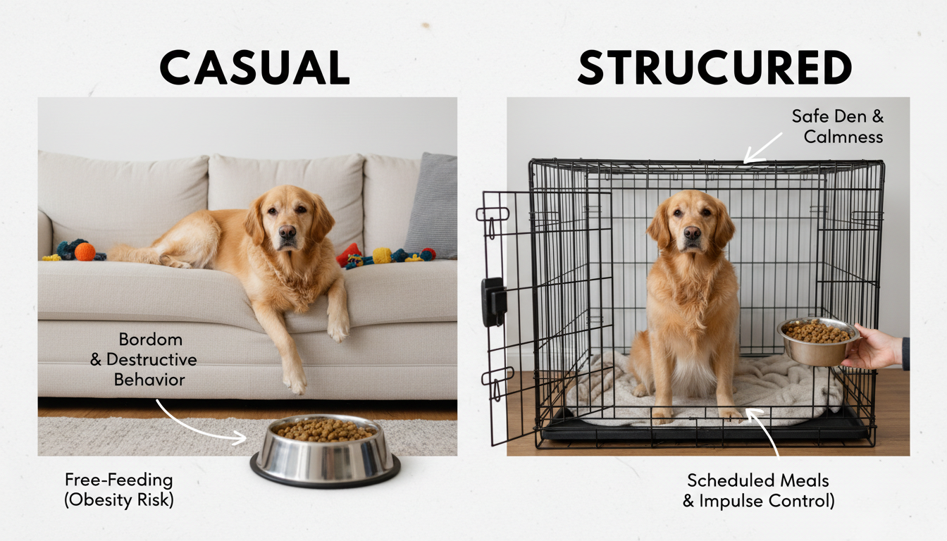 Casual vs Structured dog ownership comparison showing the difference in daily routines