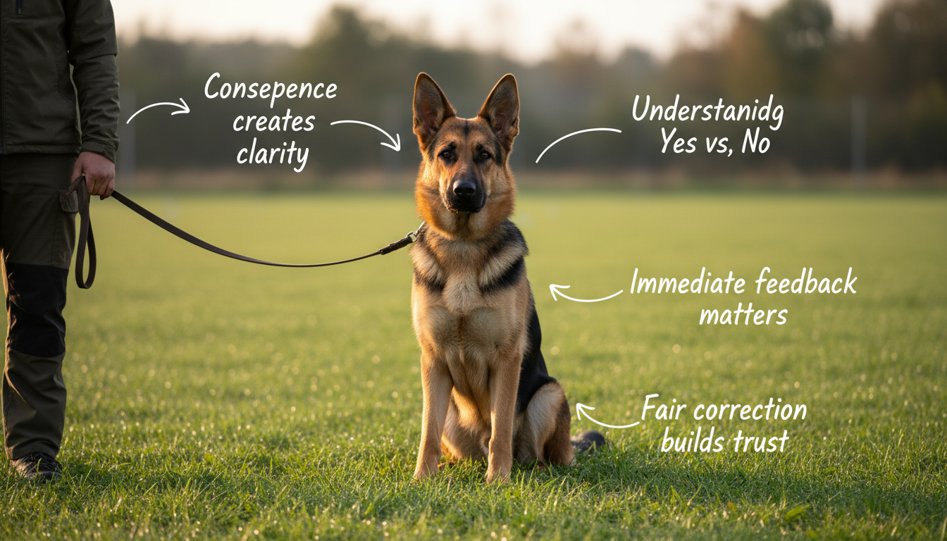 Why consequences matter - annotated diagram showing clear feedback in dog training