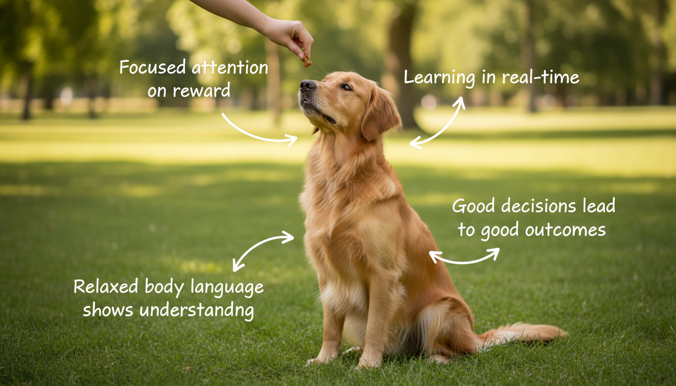 How dogs learn - annotated diagram showing a dog learning through consequences