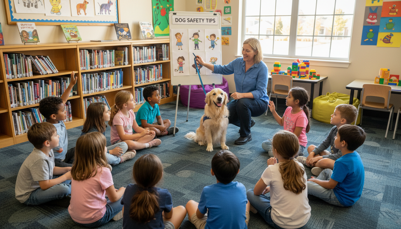 Children learning dog safety at a community workshop