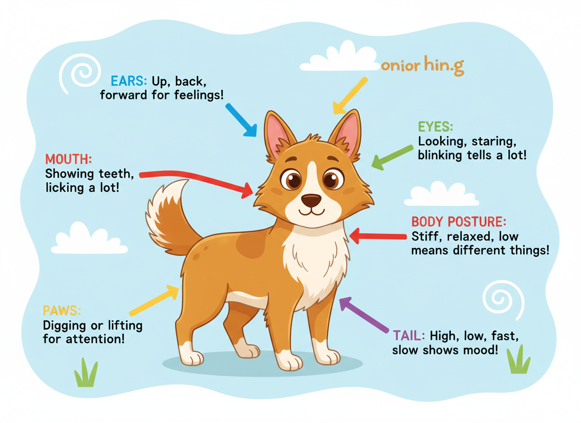 Dog body language showing excited behavior